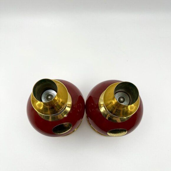 Vintage Mid-Century W. Delft B Holland Red & Gold Brass Candle Holders Atomic - Picture 5 of 11